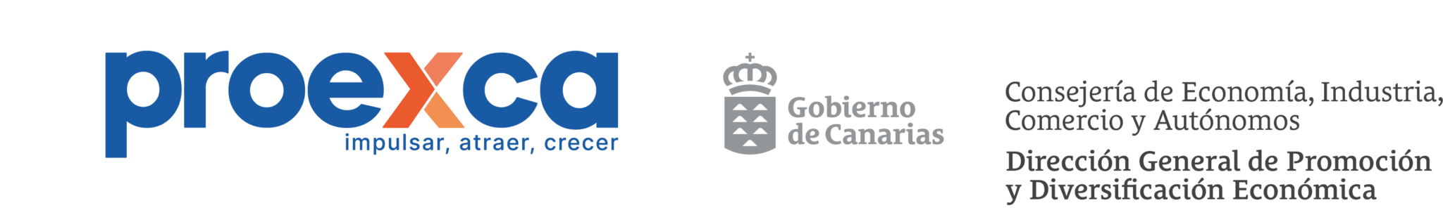 Logotipos de PROEXCA, Gobierno de Canarias y Dirección General de Promoción y Diversificación Económica