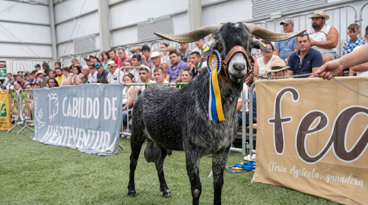 Cabra majorera premiada en FEAGA 2026 en Pozo Negro, Fuerteventura