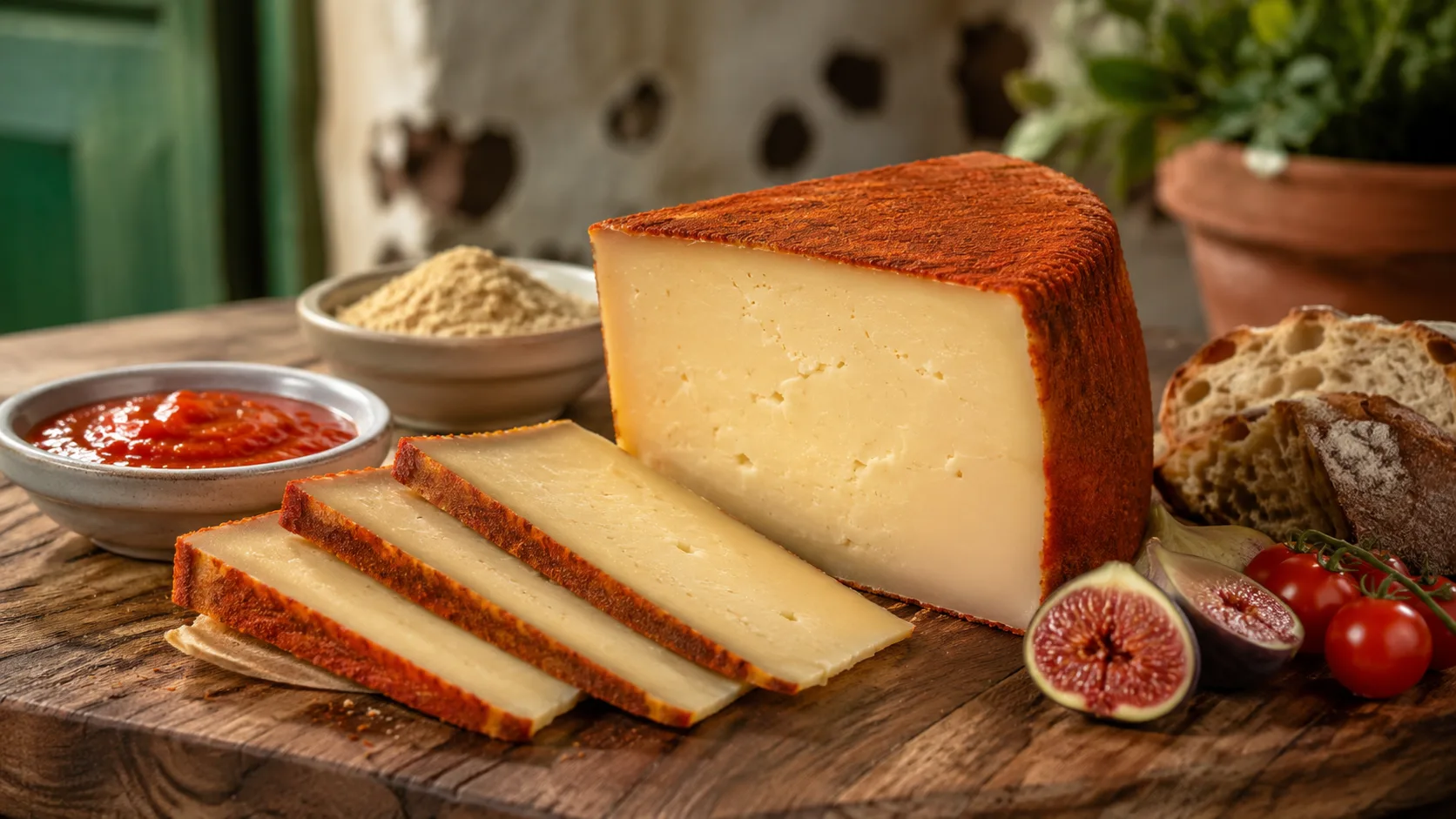 Queso Majorero D.O.P. de Fuerteventura servido en una tabla con producto local