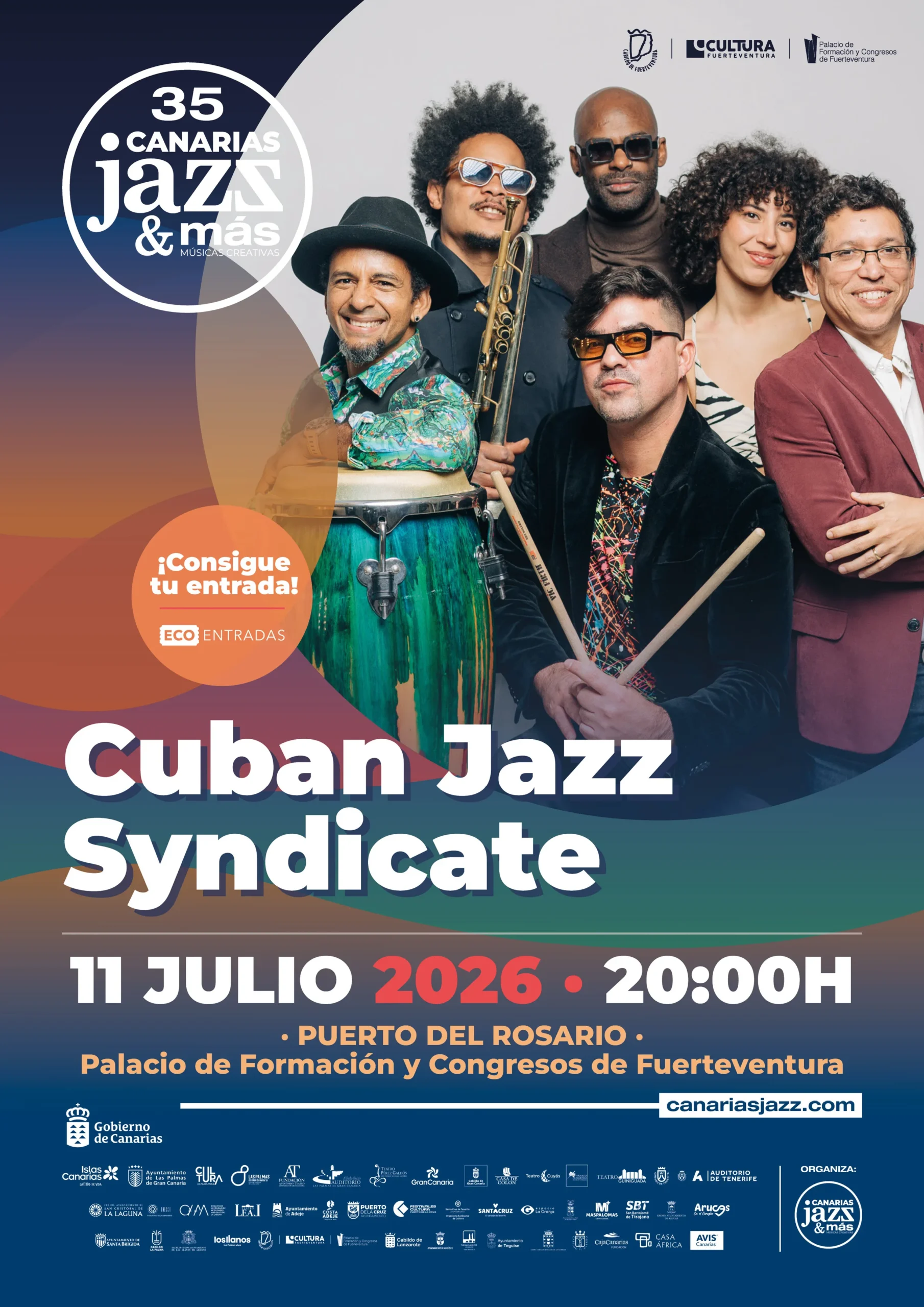 Cartel oficial del 35º Festival Internacional Canarias Jazz & Más en Fuerteventura con Cuban Jazz Syndicate