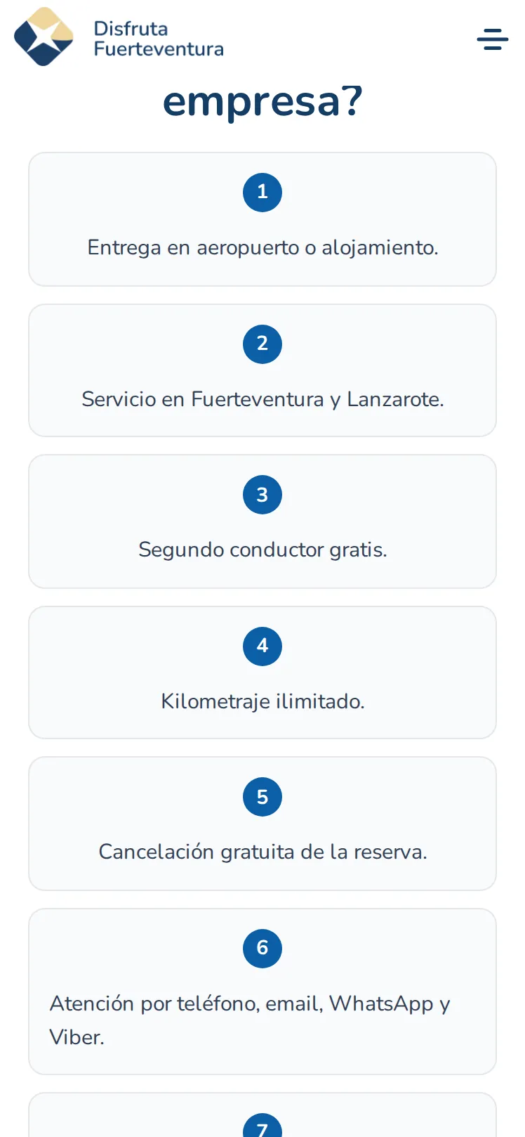 Ventajas de Zodiacs Rent a Car numeradas: entrega en aeropuerto o alojamiento, servicio en Fuerteventura y Lanzarote, segundo conductor gratis