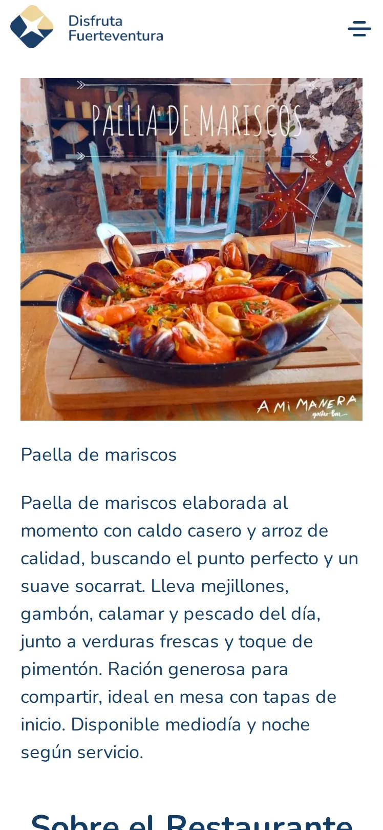 Plato recomendado de A Mi Manera: paella de mariscos, con foto y descripción