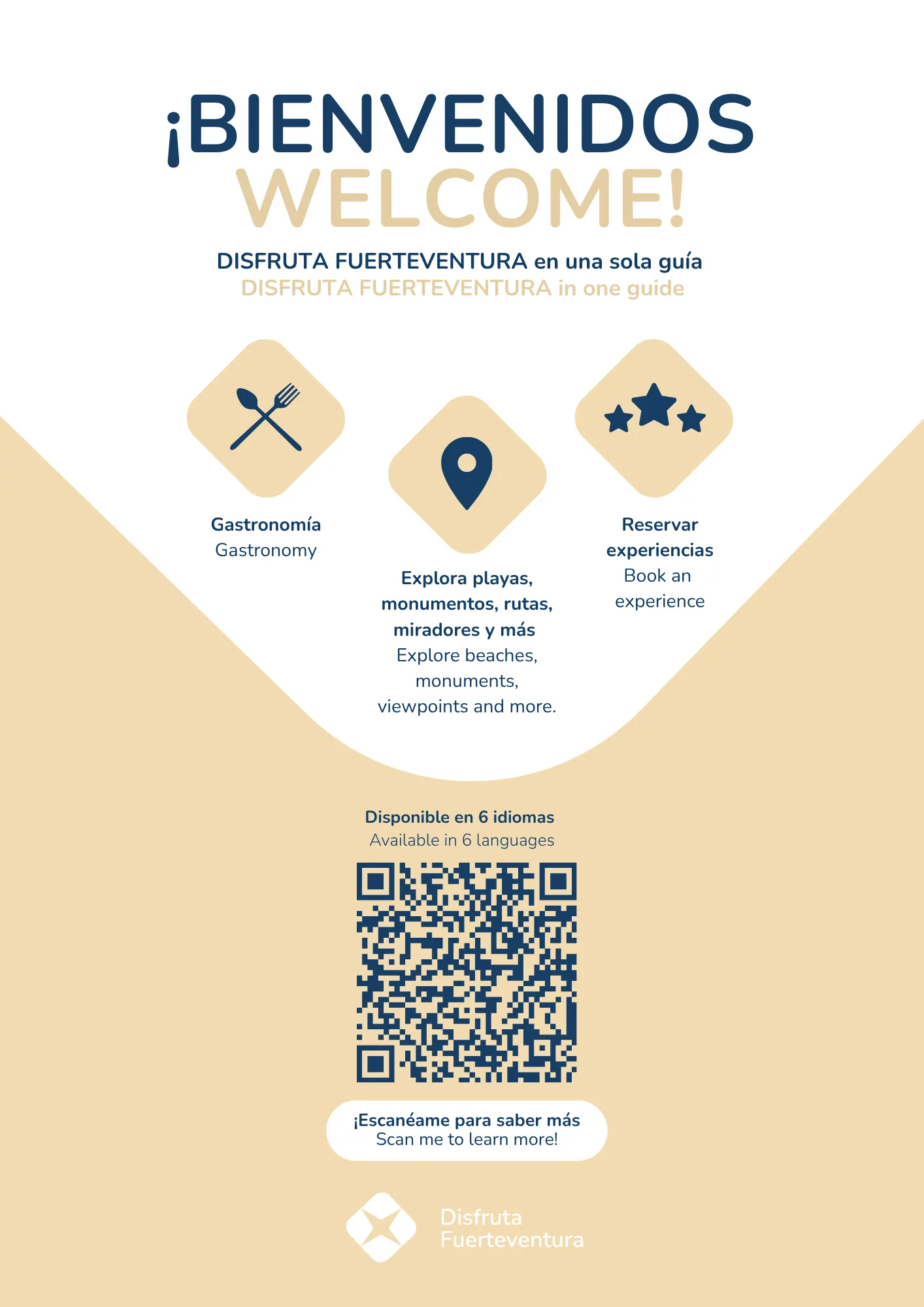 Cartel con el QR de Canary Islands Experience para colocar a la vista de los huéspedes
