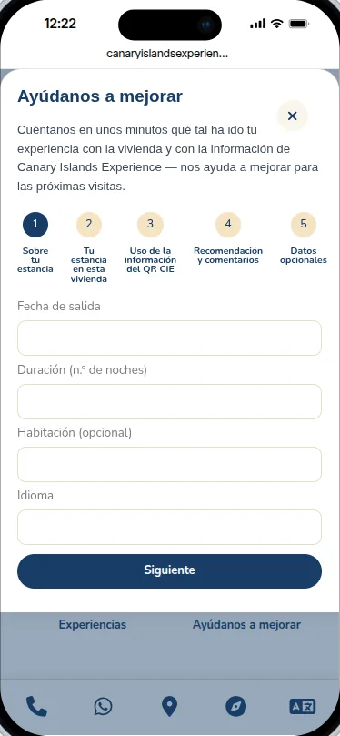 Encuesta Ayúdanos a mejorar para que el huésped deje su opinión