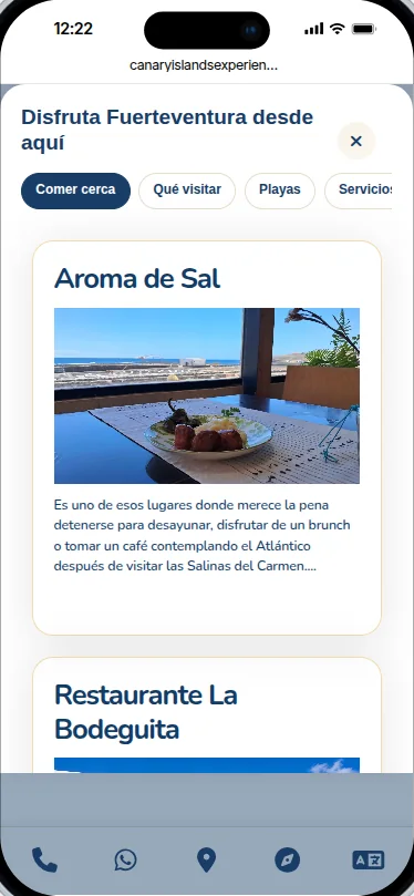 Sección Comer cerca con restaurantes de la guía