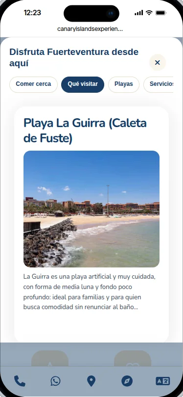 Sección Qué visitar con playas, miradores y pueblos