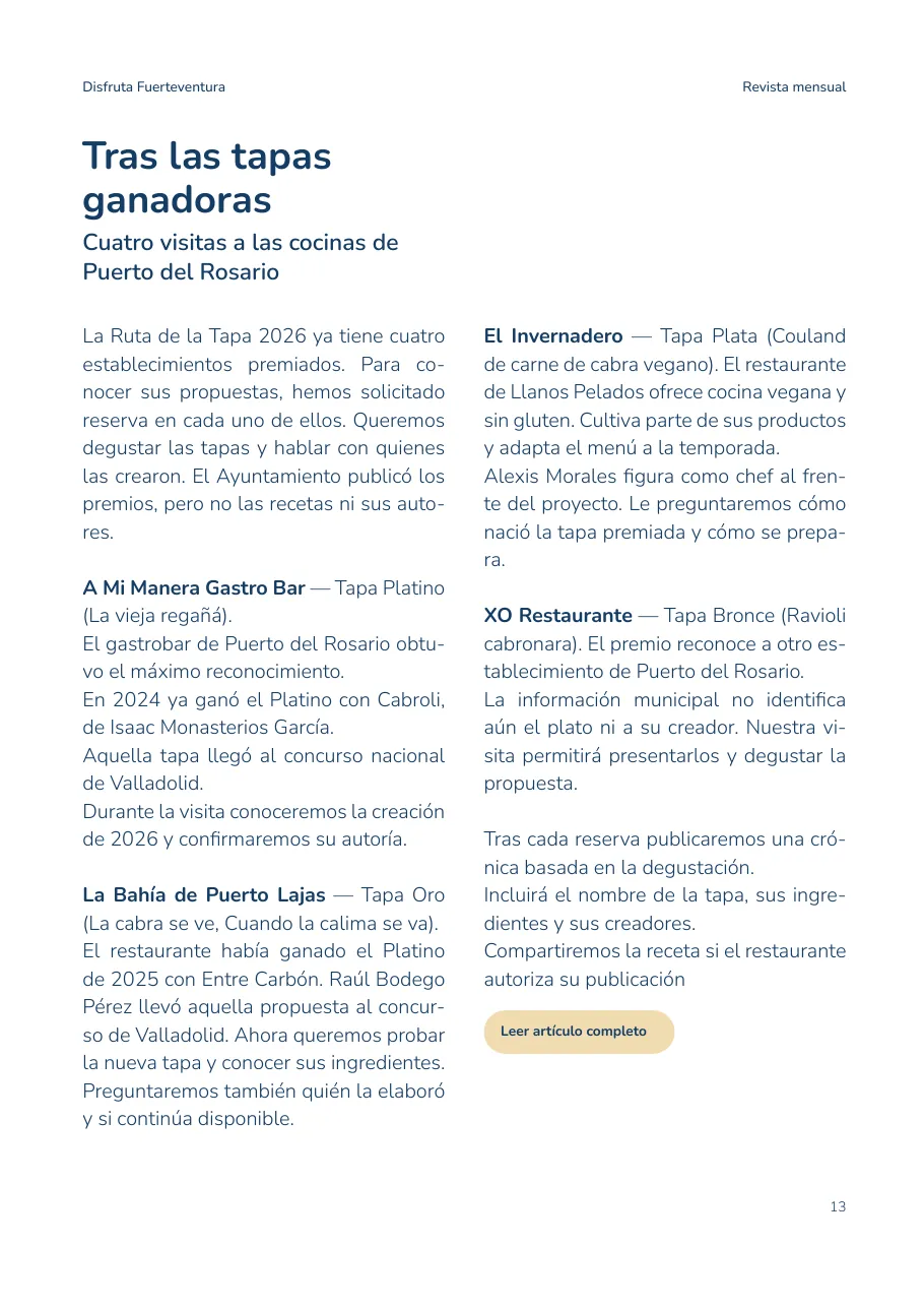 Artículo de Gastronomía del número de octubre