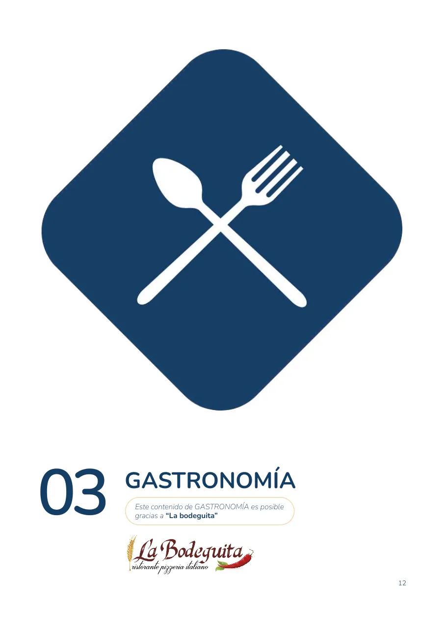 Apertura de la sección Gastronomía con la línea del patrocinador, La Bodeguita, y su logo