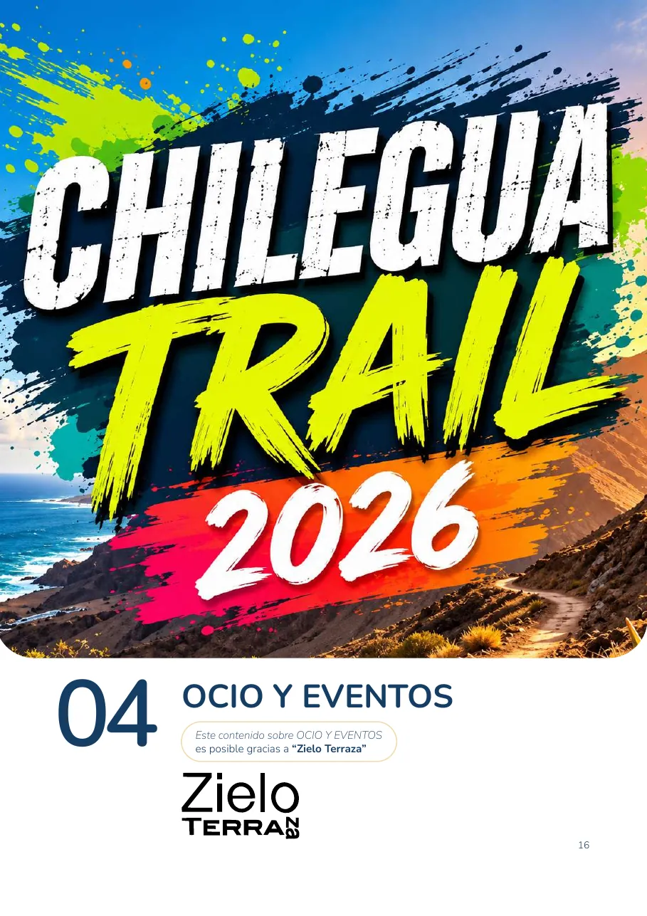Apertura de la sección Ocio y eventos con la línea del patrocinador, Zielo Terraza, y su logo